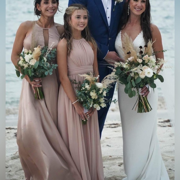 Galina Signature David’s Bridal bridesmaid dress gown illusion Keyhole - Sand 4 - Picture 15 of 17